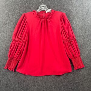 Amanda Uprichard Blouse Women's P Red Balloon Sleeve Smocked Career Party